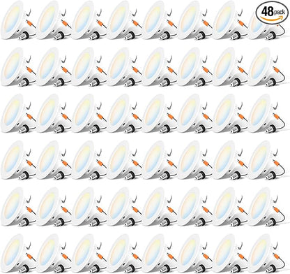 LVWIT 4 Inch LED Recessed Light, Recessed Can Lights Color Selectable 2700/3000/4000/5000/6000K 5CCT, 7W 700LM, Dimmable LED Can Lights with E26 Conversion Kit,Suitable for 4inch Can,48 Pack