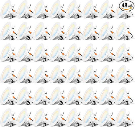 LVWIT 4 Inch LED Recessed Light, Recessed Can Lights Color Selectable 2700/3000/4000/5000/6000K 5CCT, 7W 700LM, Dimmable LED Can Lights with E26 Conversion Kit,Suitable for 4inch Can,48 Pack