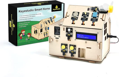 KEYESTUDIO IOT ESP32 Smart Home Starter Kit for Arduino and Python,Electronics Home Automation Coding Kit, Wooden House DIY Sensor Kit,STEM Educational Set for Adults Teens 15+