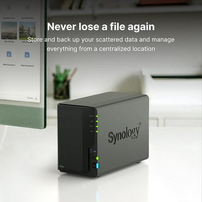 Synology DS223 Home & Office Backup Hub - Centralize Files, Protect Data & Monitor Property (2-Bay Diskless NAS)