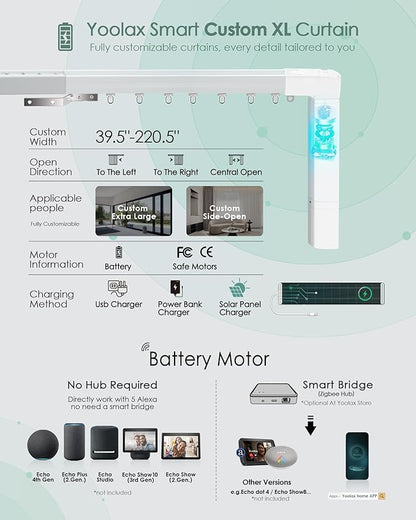 Yoolax Motorized Curtains with Remote, Blackout Curtains with Voice Control, Smart Retractable Shades for Living Room, Bedroom, Compatible with Alexa Google Home, APP Control, Custom Size, Taupe