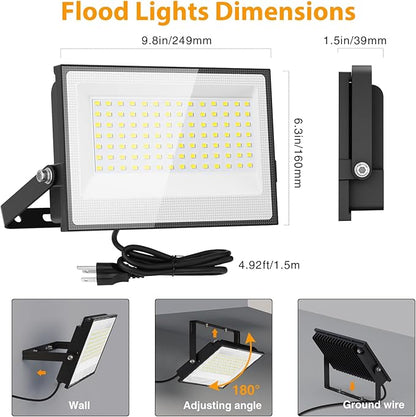 Onforu 120W Flood Lights Outdoor, 12000lm Bright LED Work Light with Plug,Daylight White LED Flood Lighting, IP66 Waterproof Security Yard Lights for Yard Garage Stadium 4 Pack