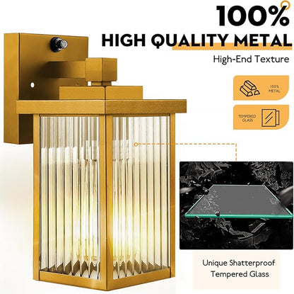 2 Pack Dusk to Dawn Outdoor Lighting, Waterproof Outdoor Porch Light with Tempered Glass, Outdoor Light Fixture for House Exterior Front Door Garage Patio (Gold Color)