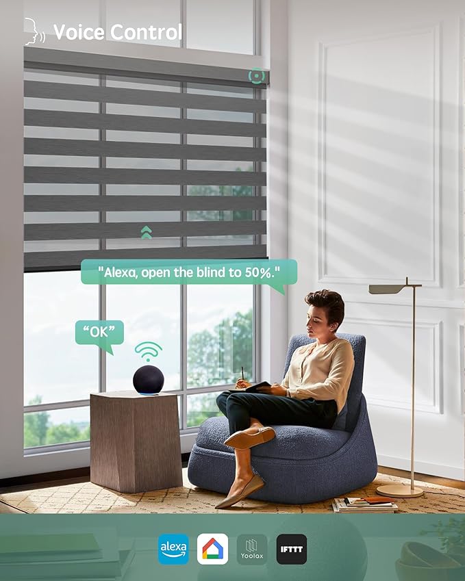Yoolax Motorized Blinds with Remote, Motorized Zebra Shades Compatible with Alexa, Privacy Motorized Blinds, Zebra Shades for Windows Custom Size(V- at Dusk)
