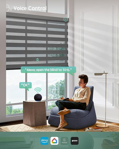 Yoolax Motorized Blinds with Remote, Motorized Zebra Shades Compatible with Alexa, Privacy Motorized Blinds, Zebra Shades for Windows Custom Size(V- at Dusk)