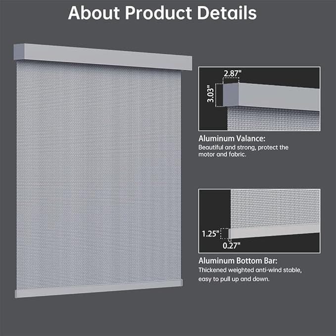 Motorized Solar Shades, Light Filtering Smart Blinds for Windows Automatic Blinds Compatible with Alexa, Falme Resistant Roller Shades Customized for Office Living Room (5% Openness Grey)
