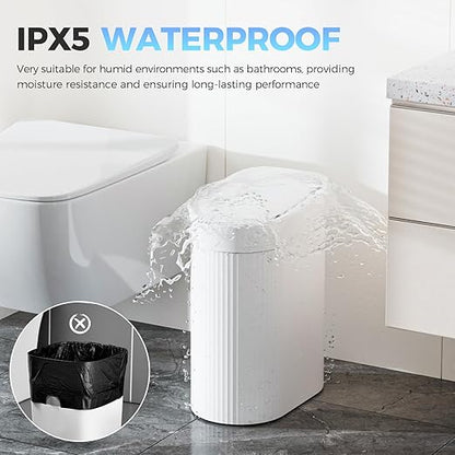 jinligogo 2 Pack 5 Gallon Bathroom Trash Can with Lid, Automatic Motion Sensor White Trash Can, Touchless Slim Waterproof Garbage Bin for Kitchen, Bedroom, Office, and Bathroom