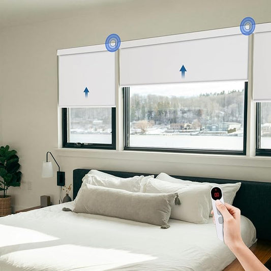 Motorized Blinds for Windows - Hapadif Roller Window Shades with Remote, No-Drill Installation, Cordless Automatic Blackout Electric Blinds, Adjustable Height, Easy to Use (White, 36 x 72)