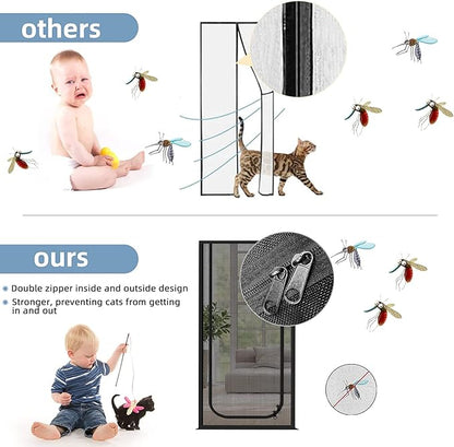 Upgraded Pet Screen Door,Fits Door Opening Size 34''x 83'',Thickened Cat Resistant Mesh Screen Door for Living Room,Kitchen,Bedroom,Cat Proof Screen with Zipper Closure.(U-Type,Black)