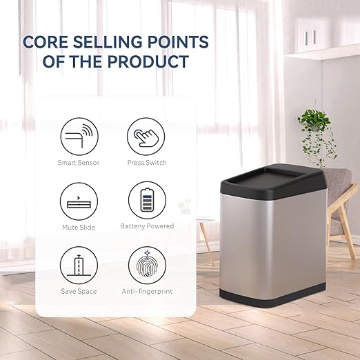 ELLO&ALLO Garbage Can Motion Sensor Trash Can 13 Gallon for Kitchen with Roll Up Lid, Automatic Touchless High-Capacity Waste Bin, Brushed Stainless Steel
