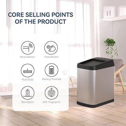 ELLO&ALLO Garbage Can Motion Sensor Trash Can 13 Gallon for Kitchen with Roll Up Lid, Automatic Touchless High-Capacity Waste Bin, Brushed Stainless Steel