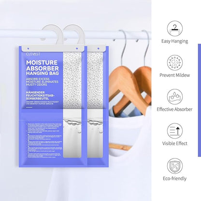 CLEVAST Moisture Absorbers Packets - 15.2 OZ, 6 Pack Large Dehumidifier Bags for Closet, Hanging Humidity Absorber in Wardrobes, Bedrooms, Bathrooms - Unscented