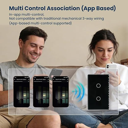 Smart Switch Aluminum Frame,2.5D Glass Panel,4.65 X 2.83 X 1.26 Inches,Need Neutral Wire,2.4GHz WiFi,Work with Tuya/Smart Life,App/Voice Control,Black 2 Button