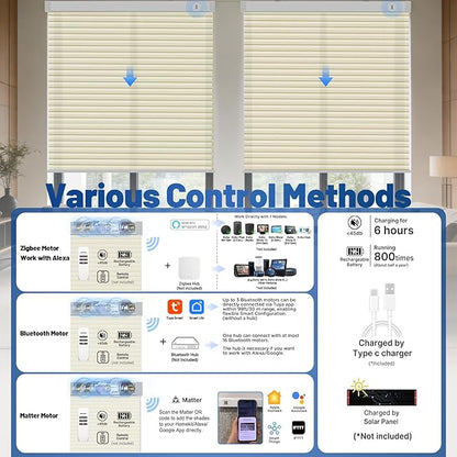 Motorized Cellular Shades with Remote, Light Filtering Smart Cellular Shades Compatible with Alexa, Honeycomb Window Blinds for Bedroom Home Office, Custom Size, Half Shading Soft Pearl