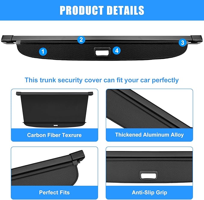 AUXKO 2nd Row Installation Retractable Cargo Cover for Dodge Durango 2026-2011, Trunk Cover for 2026 2025 Dodge Durango Security Shade Cover Shielding Anti-Peeping Luggage Privacy Screen, Carbon Fiber