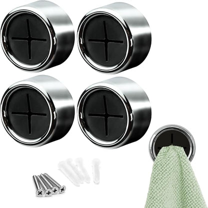 S&T INC. Adhesive Push Towel Hooks, 4 Pack, Black | 2 Installation Options, Round Hooks for Kitchen, Bathroom, Garage and Home Use, Organization Hooks, Strong Grip
