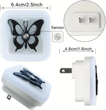 Smart LED Night Light [2-Pack], Plug-in with Auto Dusk to Dawn Sensor | Dimmable, Energy Efficient, Compact Wall Lights for Bedroom, Bathroom, Hallway, Kitchen (Butterfly White Light, 2)