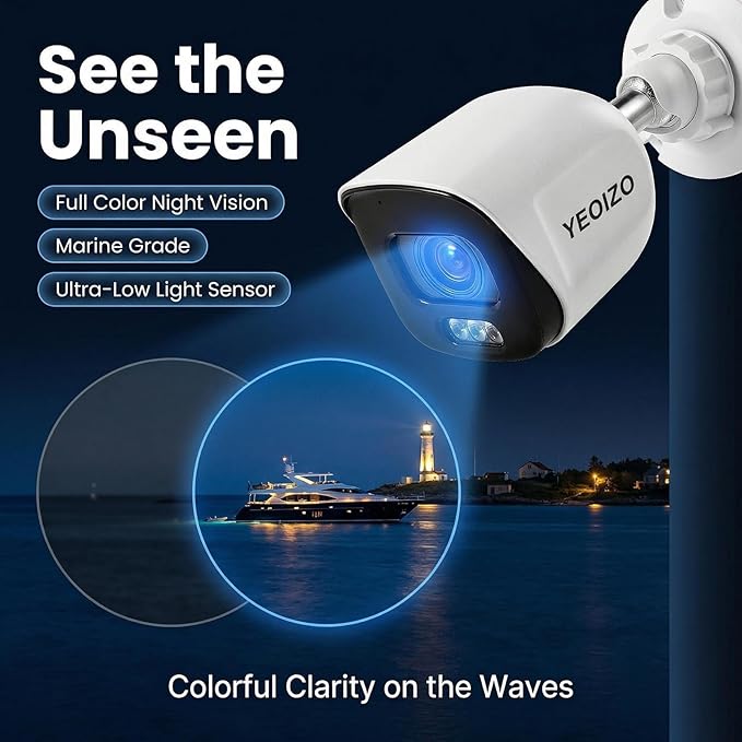 YEOIZO Marine Analog Camera, Night Vision Security Camera for Yacht, Ultra-Low Light Night Sailing Camera for Boat