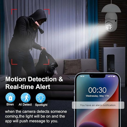 EVERSECU 4pack 1080P Wireless Light Bulb Security Camera, 2.4g & 5g WiFi, Auto Tracking, 2 Way Audio, Smart Night Vision, Support ONVIF & RTSP, Work with Alexa, SD Card & Cloud Storage, Free App