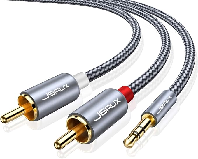 JSAUX RCA to 3.5mm Cable 6.6ft, 2RCA Male to Aux Audio Adapter HiFi Sound | RCA to Aux, Auxiliary 1/8 to RCA Cord Headphone Jack Y Splitter Nylon Braided for Smartphones, MP3, Tablets, Speakers, HDTV
