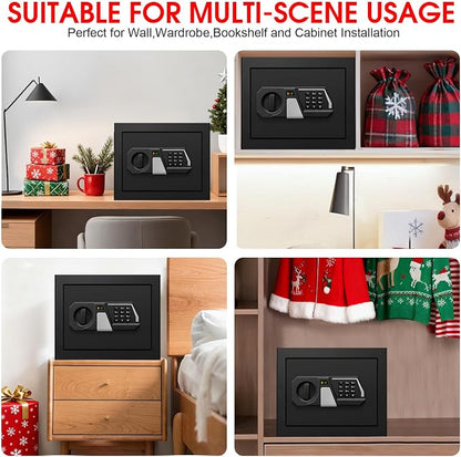 1.3 Cub Small Safes for Home Use Fire and Water Proof, Digital Security Fireproof Safe Box with Combination Lock, Smart Alarm System and Removable Shelf, Fire Safe for Home Documents Valuables