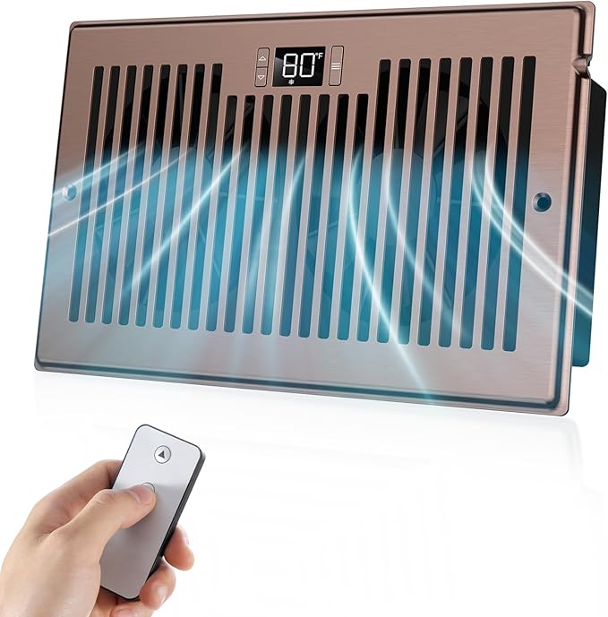 BIOWIND Quiet Register Booster Fan Fits 6" x 10" Register Holes, 10-Speed Smart Heating Cooling AC Vent Fan with Remote Control and Thermostat Control - Bronze