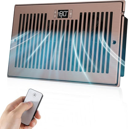 BIOWIND Quiet Register Booster Fan Fits 6" x 10" Register Holes, 10-Speed Smart Heating Cooling AC Vent Fan with Remote Control and Thermostat Control - Bronze