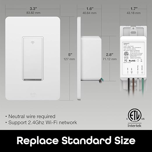 Geeni TAP Smart Light Switch, White, 1 Switch - Requires Neutral Wire - Works with Amazon Alexa and Google Home Requires 2.4 GHz Wi-Fi