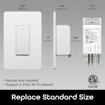 Geeni TAP Smart Light Switch, White, 1 Switch - Requires Neutral Wire - Works with Amazon Alexa and Google Home Requires 2.4 GHz Wi-Fi