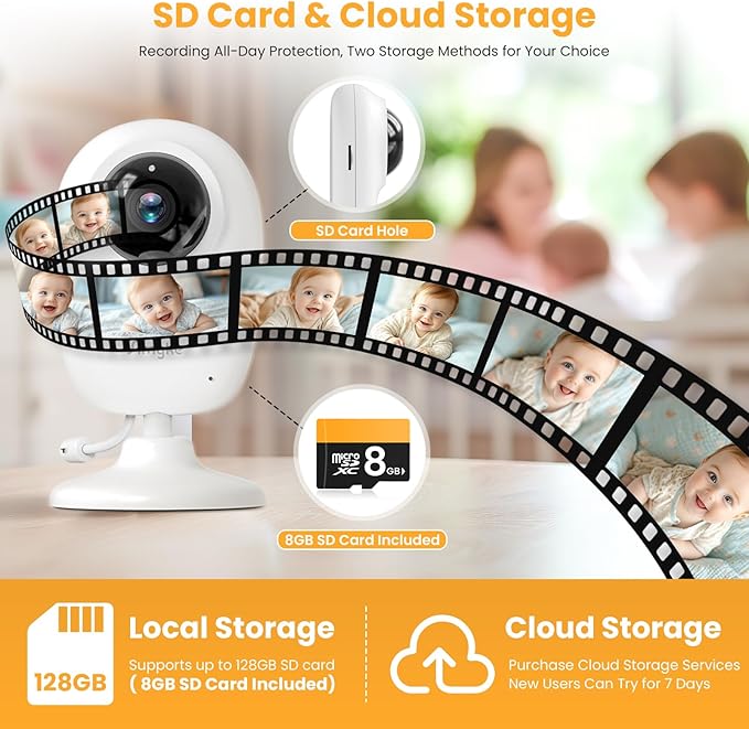 Simyke Smart Baby Monitor with SD Card,WiFi 1080P AI Cam with Phone App,2.8'' IPS Display,AI Face Tracking&Sound Detection,Auto Night Vision,2-Way Talk,Multi-User,Triple Security,1500ft Long Range