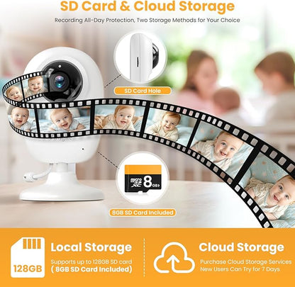 Simyke Smart Baby Monitor with SD Card,WiFi 1080P AI Cam with Phone App,2.8'' IPS Display,AI Face Tracking&Sound Detection,Auto Night Vision,2-Way Talk,Multi-User,Triple Security,1500ft Long Range
