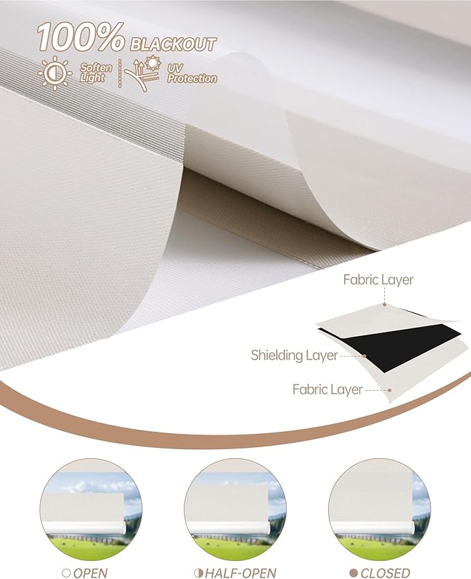 Kincmo Motorized Blinds with Remote, Motorized Zebra Shades Work with Apple Homekit,Alexa,Google Home, Customized Electric Blinds with Remote,App,Voice Control (100% Blackout Gentle Cream)