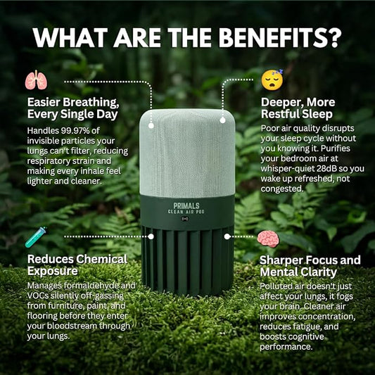 PRIMALS Clean Air Pod - H13 True HEPA + Activated Carbon Air Purifier for Home - Covers Up to 800 Ft² - For Bedrooms, Kitchens, Bathrooms, Offices - Ultra Quiet & Portable