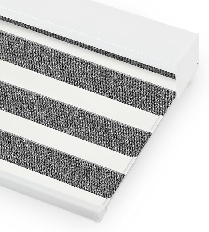 Bringnox Smart Motorized Zebra Roller Blinds - 85% Blackout, Remote Control, Works with HomeKit, Google Home & Alexa via Hub, Custom Size(85% Blackout Wave Black-37)
