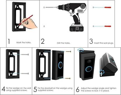 Adjustable 20 to 45 Degree Doorbell Angle Mount Compatible with Video Doorbell Wired (Model 5AT3T5) Replacement Angle Adjustment Adapter Mounting Bracket Wedge Kit