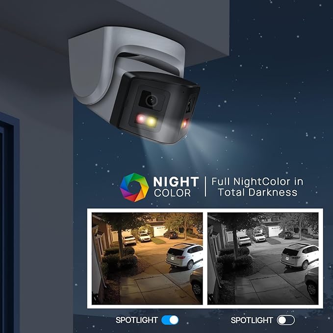 VIKYLIN 180° Dual-Lens 4K 8MP PoE IP Security Panoramic Turret Camera,Two Way Audio, AI Human Vehicle Detection Trigger Color Night Vision, SD Card (512GB),NDAA Complaint