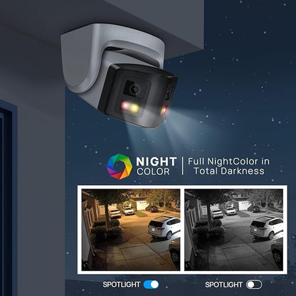 VIKYLIN 180° Dual-Lens 4K 8MP PoE IP Security Panoramic Turret Camera,Two Way Audio, AI Human Vehicle Detection Trigger Color Night Vision, SD Card (512GB),NDAA Complaint