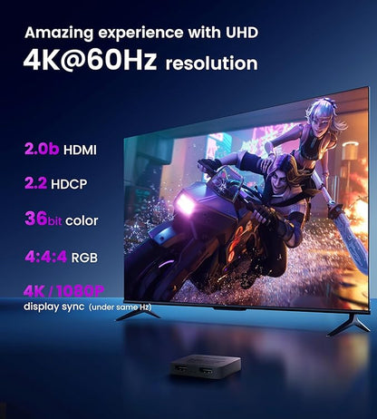 avedio links HDMI Splitter 4K@60Hz, HDMI Splitter 1 in 2 Out-Not Extended Display(Only Mirror Screens), Support 3D Dol-by Vision Atmos HDMI2.0b, HDCP2.2, 18.5Gbps, Auto Downscaling, Full HD 1080P