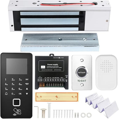 Biometric Access Control System with Fingerprint, Keypad, RFID, Infrared Exit Button, 1200lb Magnetic Lock, LCD Display, USB Download, Attendance Tracking, Timed Unlock,for Office, Store, Home