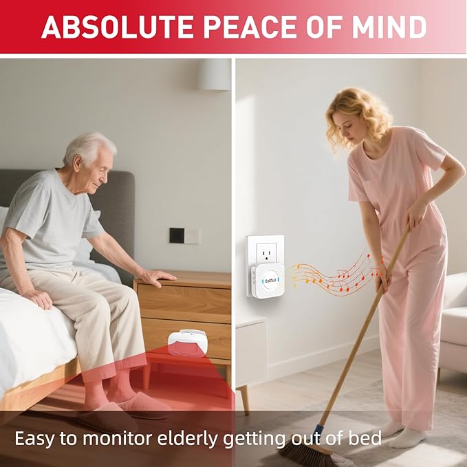 CallToU Wireless Motion Sensor Alarm Indoor Motion Detector Alarm, Bed Alarms for Elderly Dementia Patients, Motion Sensor Door Chime with 500 FT Range, 5 Adjustable Volume 1 Sensor + 1 Receiver