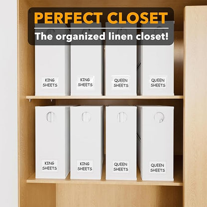SpaceAid 8 Pack Bed Sheet Organizers and Storage, Foldable Organizer for Linen Closet, Sheets Set Folder Keeper with Window XL (Queen & King Size) Organizing Bedding Container, White 91ZDSN-SL24-W8