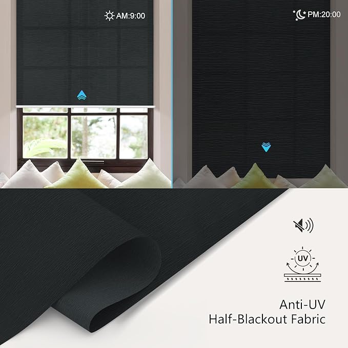 Aprilsmart Motorized Blinds with Remote,Light Filtering Motorized Roller Shades Work with Apple Homekit,Alexa,SmartThings,Google Home,Customize Blinds(TREEBARK BLACK-75)