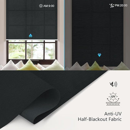 Aprilsmart Motorized Blinds with Remote,Light Filtering Motorized Roller Shades Work with Apple Homekit,Alexa,SmartThings,Google Home,Customize Blinds(TREEBARK BLACK-75)