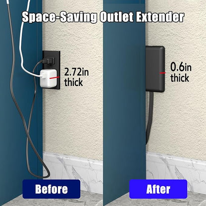 CABOCASA 2 Pack 3FT Flat Plug Extension Cord Power Strip with 3 Outlets, Patented Detachable Ultra Thin Outlet Cover Concealer & Ultra Flat Plug, Max. 13A 125V 1625W ETL Listed, Black Color