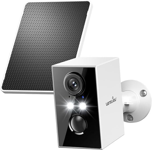 wansview Cameras for Home Security-2K WiFi 6 Outdoor Camera Wireless with Solar/Battery Powered and Color Night Vision, AI Motion Detection, IP65 Waterproof, 2.4GHz WiFi Only, Alexa, A1 1P White