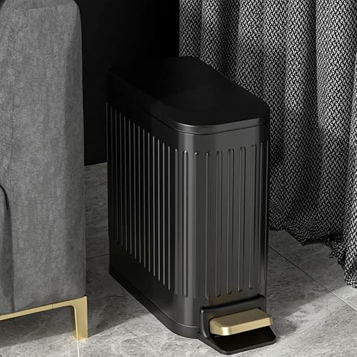 SIDIANBAN Bathroom Trash Can with Lid Soft Close and Foot Pedal, Small Rectangular Slim Garbage Can with Inner Wastebasket for Bedroom, Office, Kitchen, 1.6Gal/6L (Black)