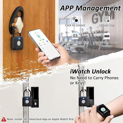 Pothunder Fingerprint Padlock, Smart Padlock, Locker Lock, Combination Lock, Fingerprint Lock with APP Unlock, USB Rechargeable, Suitable for Gym Locker, Door, Locker(Black)