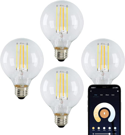 Satco S11251/04 Starfish Tunable White WiFi Smart LED Light Bulb, Works with Siri, Alexa, Google Assistant, SmartThings, Clear, G25, 4 Pack