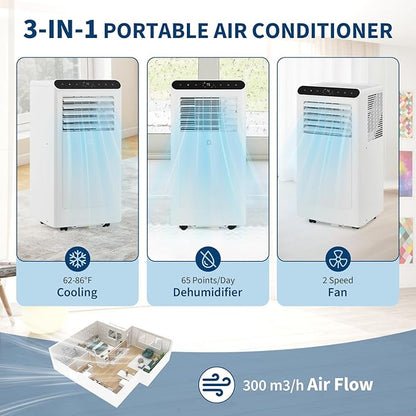 GarveeLife Portable Air Conditioners, 10,000 BTU for Rooms up to 450 Sq.Ft., Smart Compact AC Unit with Cooling, Dehumidifier, Fan, Remote Control and Window Kit, White