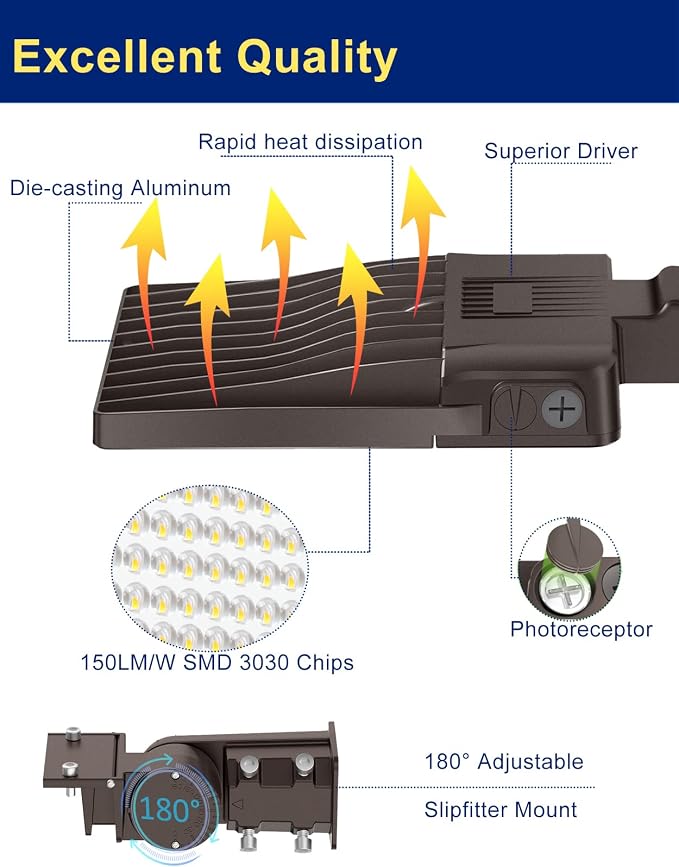 LED Parking Lot Light 200W 150W 120W Adjustable, UL Listed 5000K Shoebox Light with Photocell, Adjustable Slip Fitter, IP65 Commercial Street Lights AC100-277V for Outdoor Parking Lot Roadway